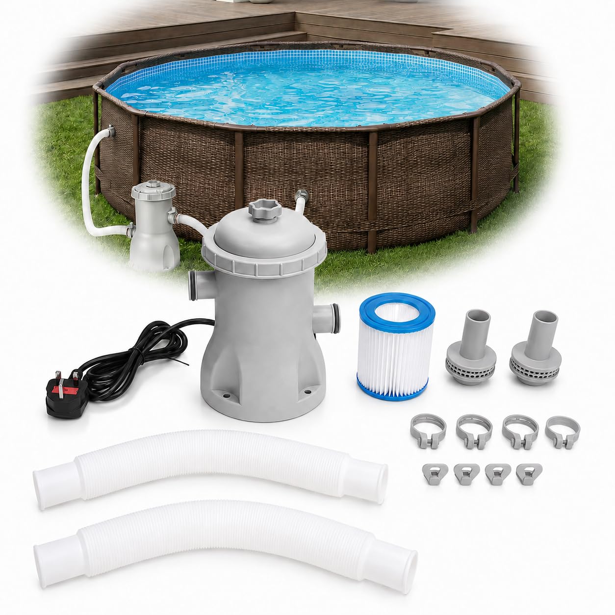Vikye 330 Gallons Ground Pool Filter Pump, Efficiently Swimming Pool Cartridge Filter Pump, Pool Filter, Ground Pool Cartridge Filter Pump System