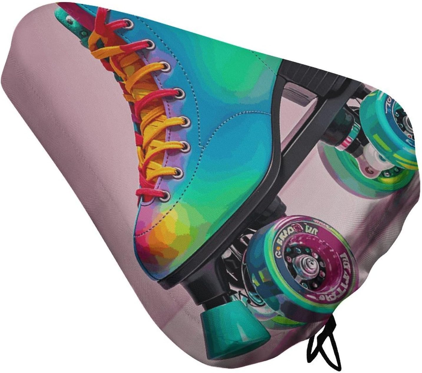 Colorful Roller Skates Bike Seat Cover Water-Repellent Exercise Bike Seat Cushion Bicycle Saddle Cover with Drawstring Rain Snow Dust Covers for City Mountain Road Biking