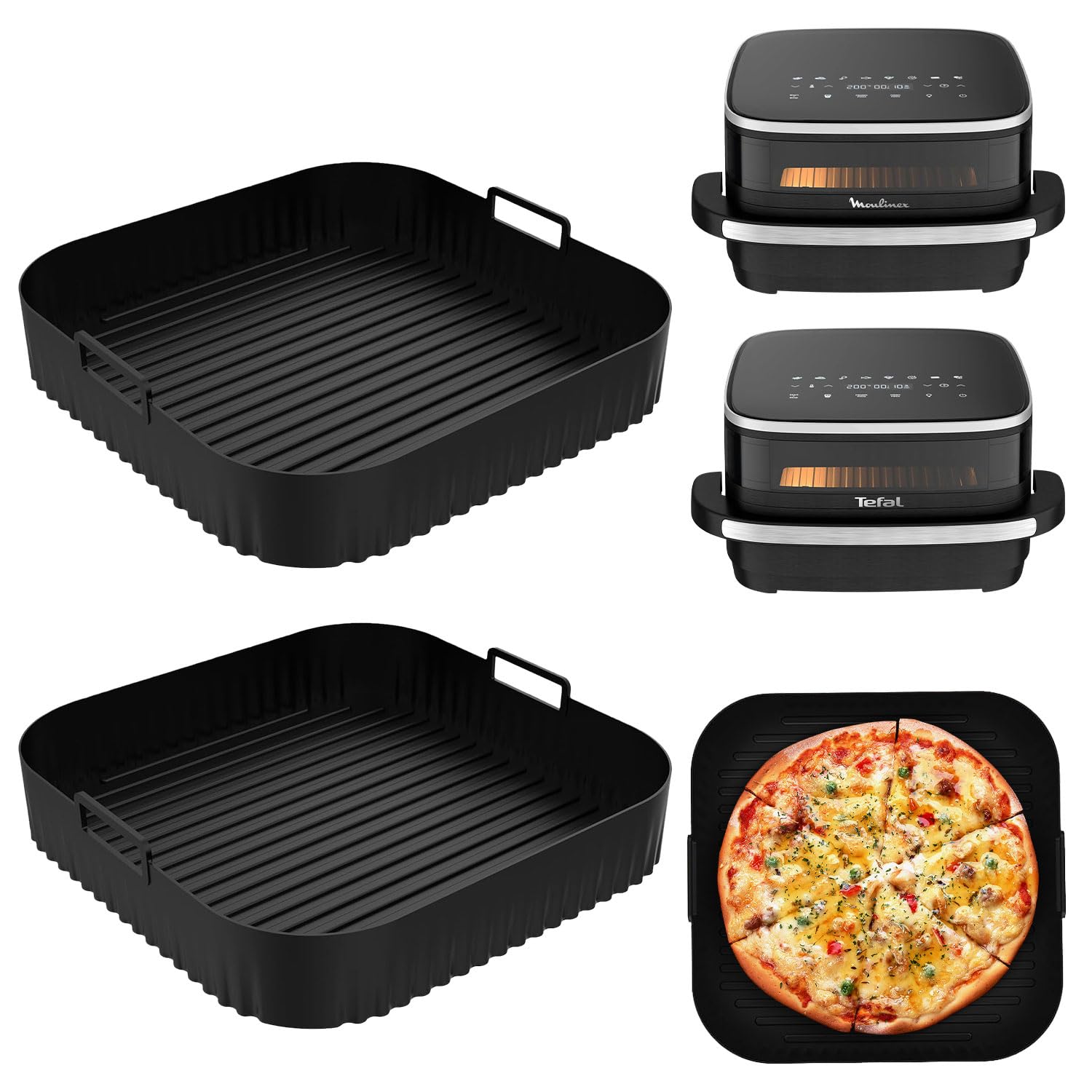 Molde Silicona Freidora Compatible con Moulinex Easy Fry XL AL4018, 27cm | Set de 2, Compatible con Tefal Easy Fry XL, Recipientes Reutilizables, Accesorios Freidora de Aire