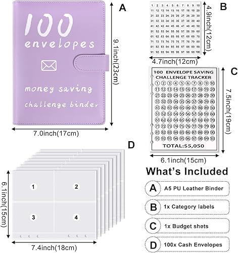 Miniatura 3 de Libro de desafíos de ahorro de dinero de 100 sobres, carpeta de presupuesto y kit de ahorro de efectivo con bolsas, carpeta de emergencia familiar
