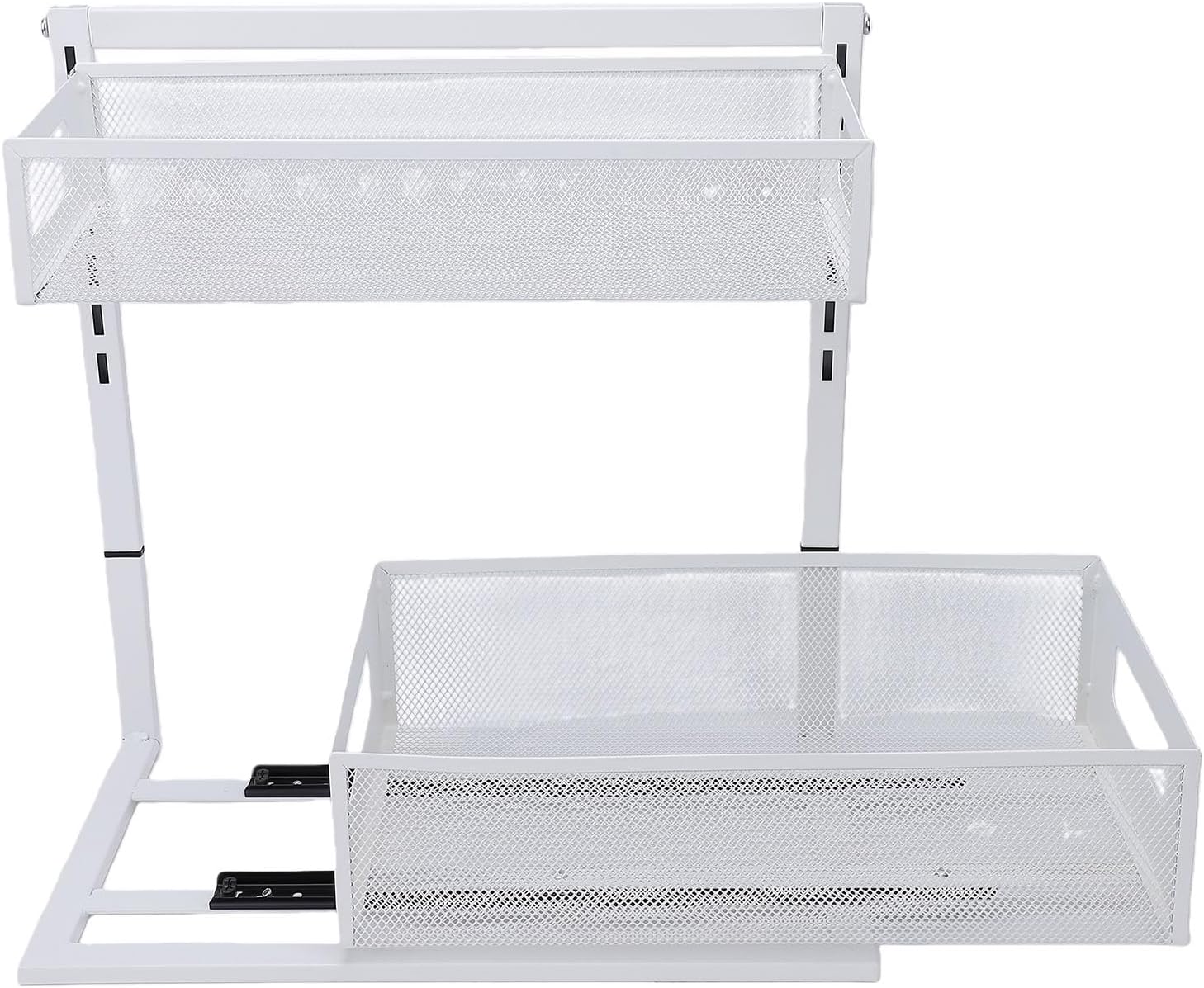 Fafeicy Under Sink Organizer, Adjustable Height 2 Tier Pull Out Cabinet Organizer with Industrial Grade Ball Slide Rail, for Kitchen Bathroom Office Storage (White)
