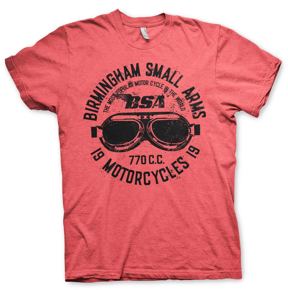 Bsa Men's Red-Heather Officially Licensed Birmingham Small Arms Goggles T-Shirt (Red-Heather), Large