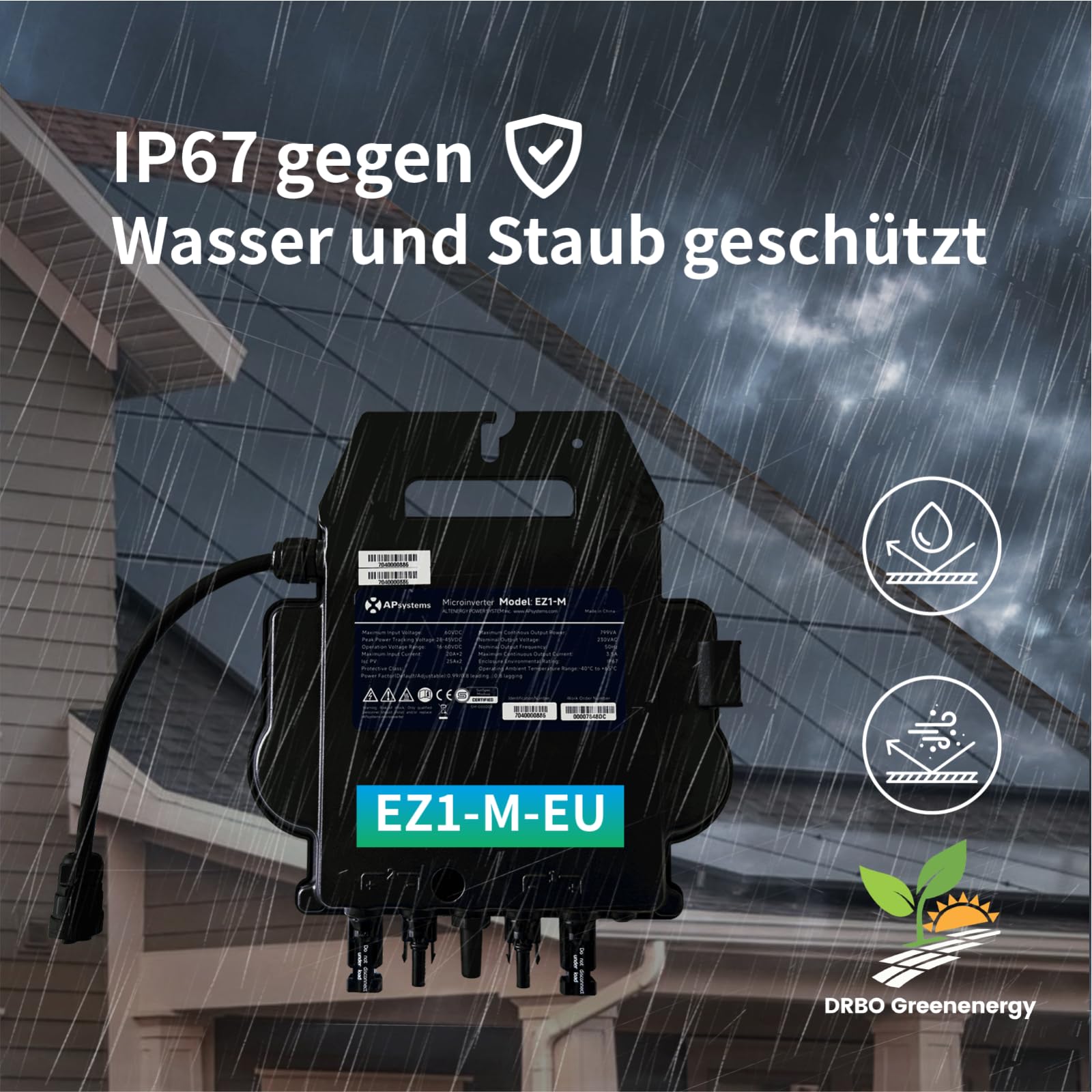 APsystems EZ1-M 800 Watt Mikrowechselrichter - WLAN, Bluetooth, Silber, Schuko (Typ F), Koaxial, 1 Stück