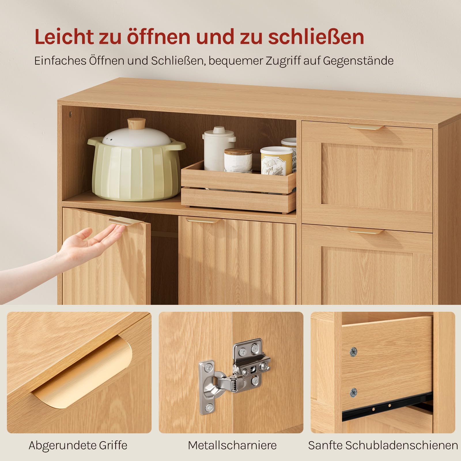 WOLTU Sideboard, Küchenschrank mit 3 Schubladen, Kommode Küche mit Türen, Verstellbarer Ablage, aus Holzwerkstoff, für Küche Wohnzimmer Flur, 90x80x35 cm, Holzoptik