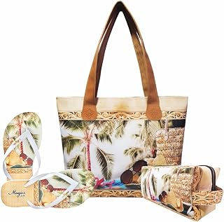 Kit Praia Feminino Chapéu de Palha com Bolsa, Necessaire e Chinelo, Magicc