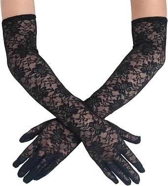 Long Lace Gloves, Elegant Floral Opera Tea Party Gloves for Women, Bridal Wedding Prom Long Glove Costume Accessories