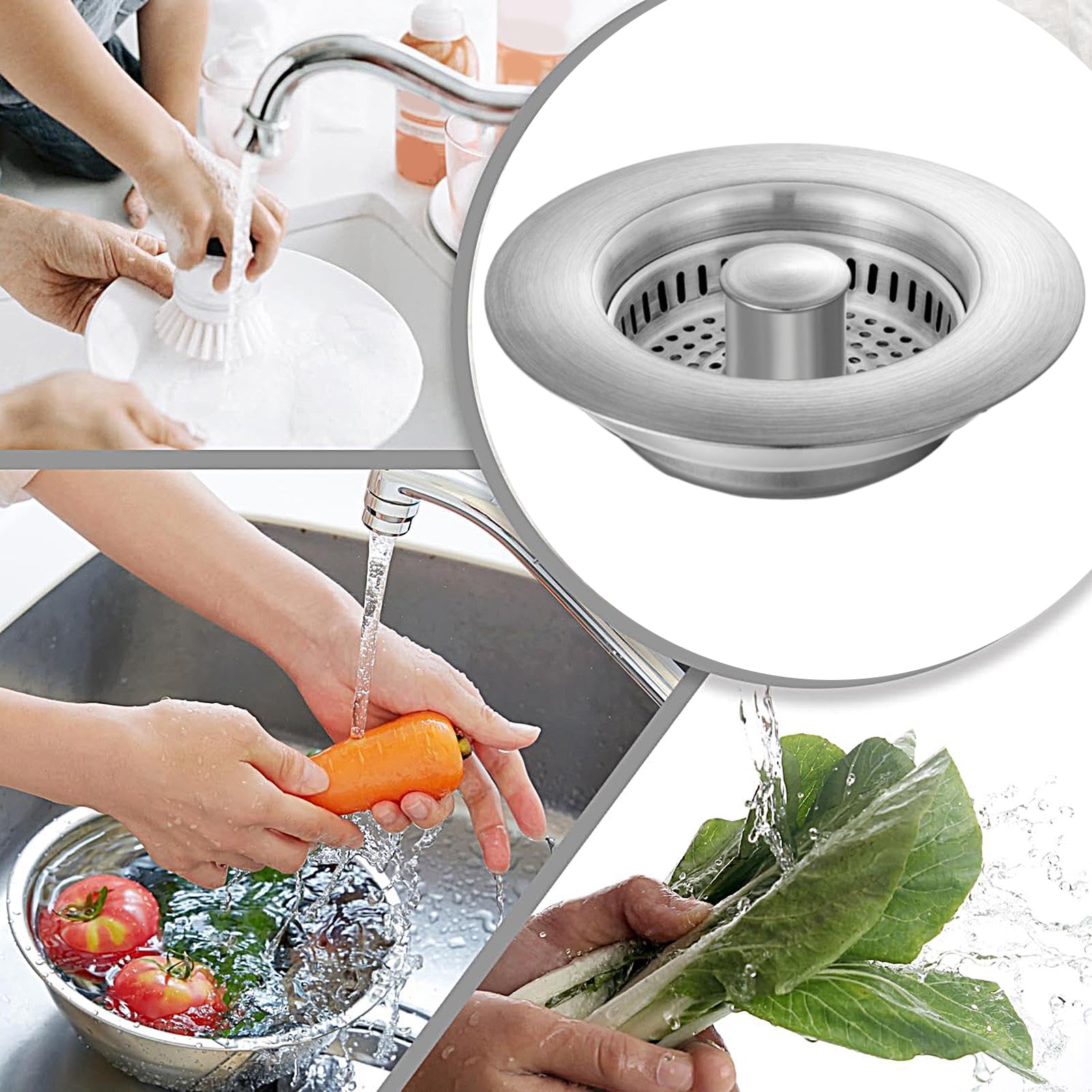 Bouchon de canalisation de Cuisine, crépine pour évier,Bouchon d'évier de Cuisine escamotable en Acier Inoxydable - d'évier à Drainage Rapide, Panier collecteur de Nourriture Anti-colmatage po