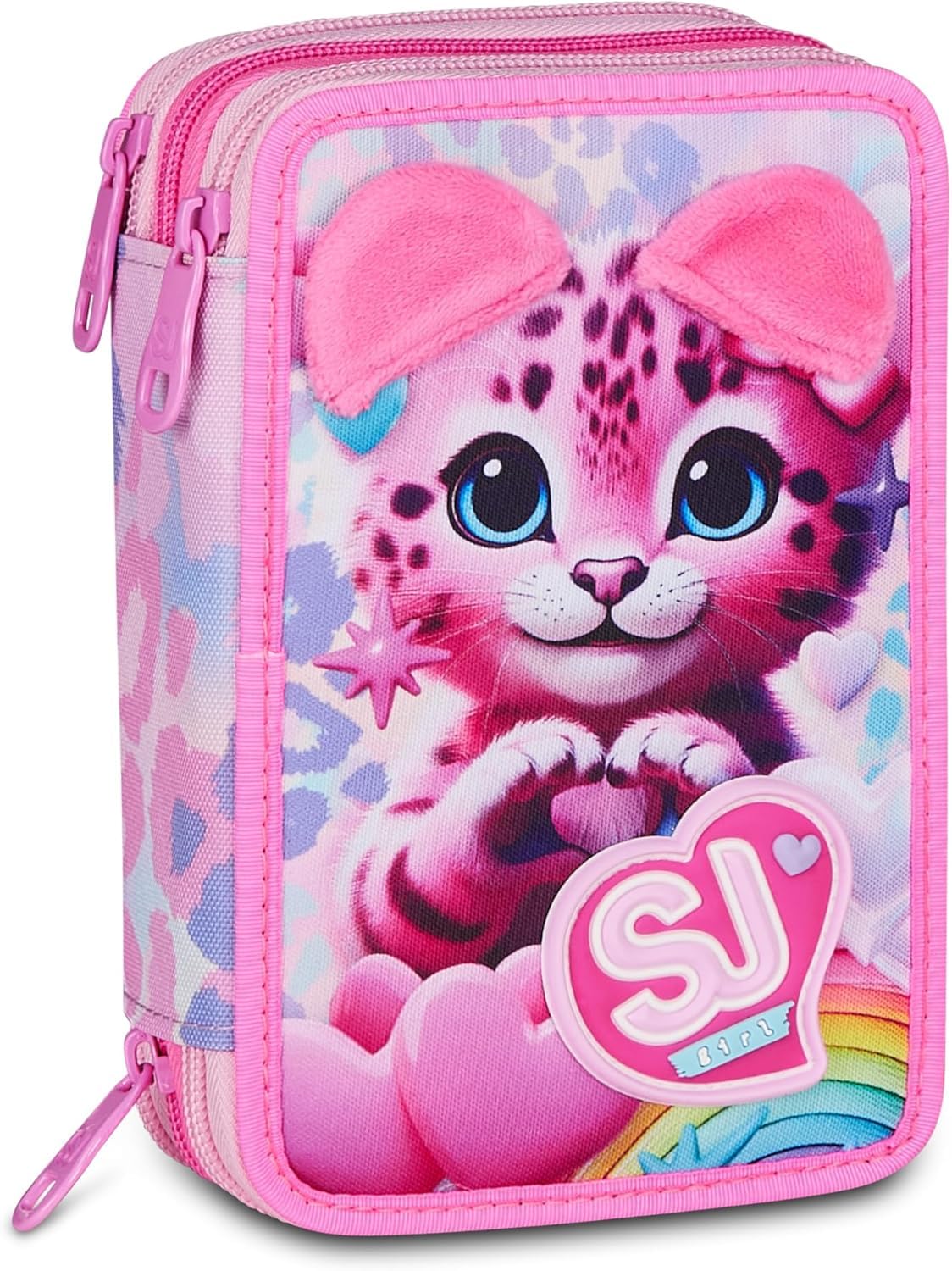 Set Scuola 2 Pezzi Per Seven Sj Heart Buddy Fan Zaino Scuola Elementare Bambina + Astuccio 3 Scomparti Completo (45 Accessori) - School Pack Bambini