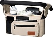 Momcozy Universal Baby Stroller Organizer, 2 Insulated Cup Holder, Detachable Zippered Pocket, Adjustable Shoulder Strap, Large capacity for baby essentials, Compact Design Fits Any Strollers