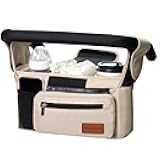 Momcozy Universal Baby Stroller Organizer, 2 Insulated Cup Holder, Detachable Zippered Pocket, Adjustable Shoulder Strap, Large capacity for baby essentials, Compact Design Fits Any Strollers
