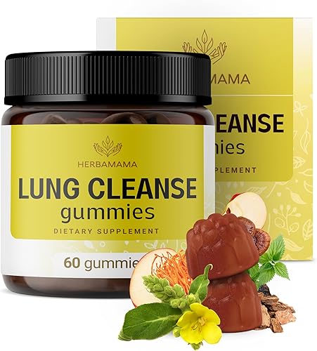 HERBAMAMA Gomitas de desintoxicación pulmonar – Complejo de hierbas con mezcla de hongos para limpieza pulmonar – Suplemento de apoyo respiratorio