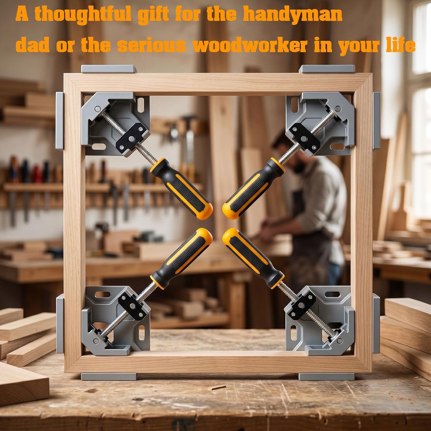 4 PACK 90°Right Angle Clamps, Aluminum Alloy Single-Handle Corner Clamps with Adjustable Swing Jaw, Woodworking Vise Holder for Photo Frames & Cabinets, Perfect Gifts for Men/Dad (Grey)