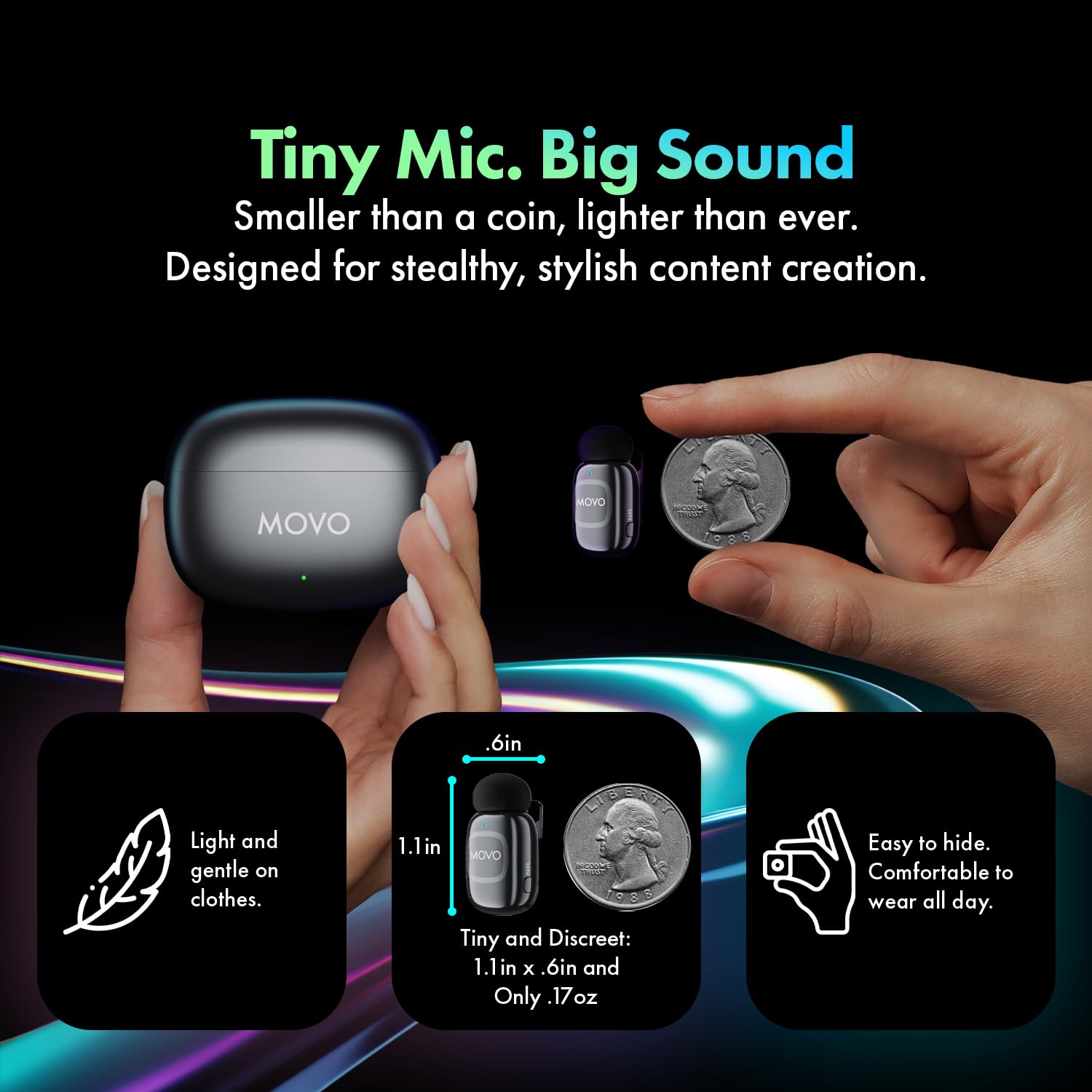 Movo NanoMic - Microfono wireless Dual USB-C per iPhone 15/16 e versioni successive, Android, iPad Pro e laptop, microfono lavalier wireless per smartphone e dispositivi USB-C, ideale per vlogging e