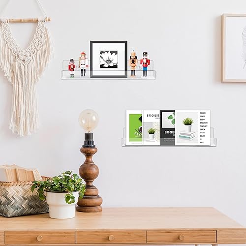 Miniatura 2 de Blulu Paquete de 8 estantes flotantes de acrílico de 14 pulgadas montado en la pared, estante acrílico invisible para sala de estar, oficina,