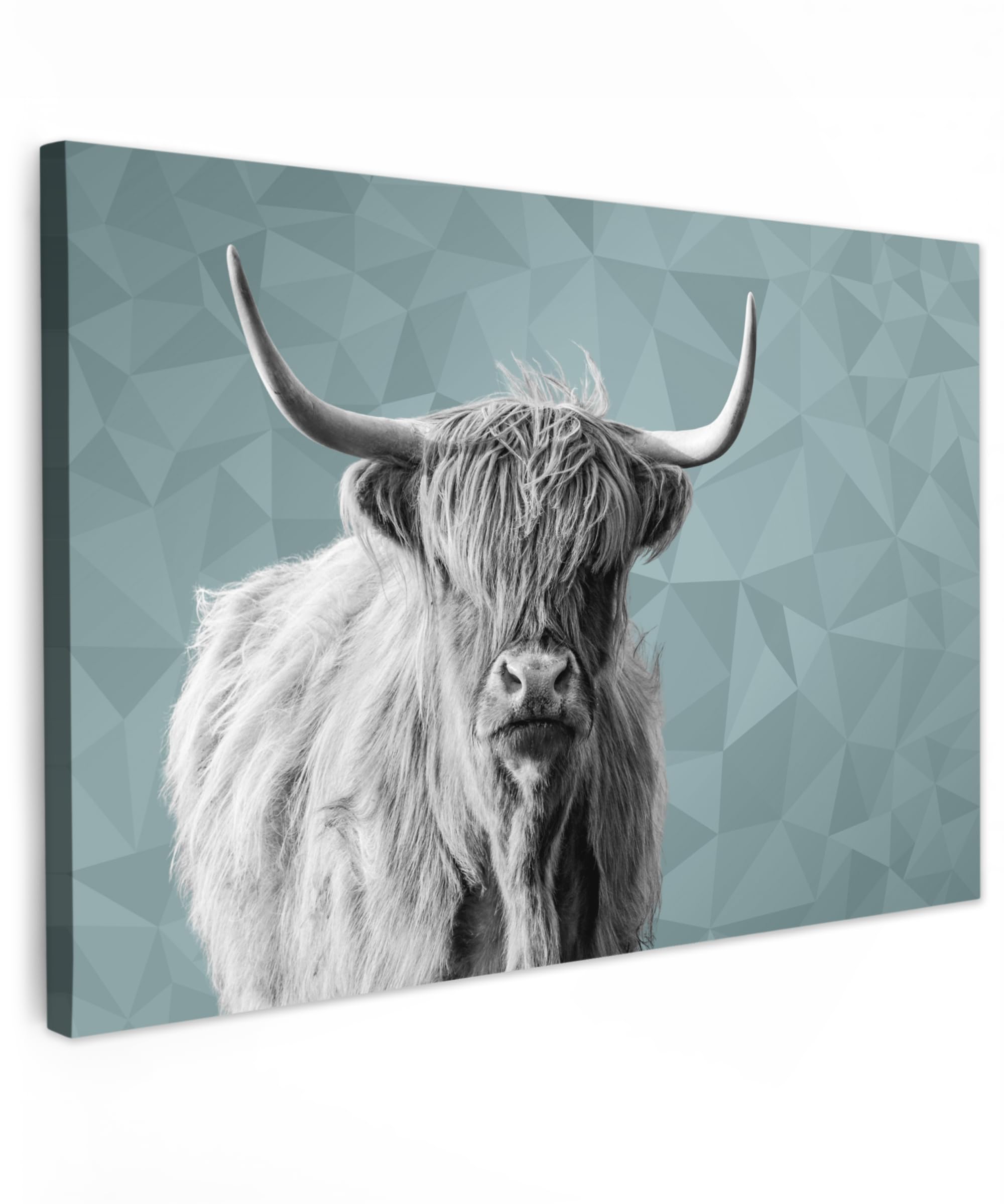 MuchoWow© Canvas Wall Art 47"x31" / 120x80 cm Decor Paintings Prints framed on Canvas Decorations Wallart Scottish Highlander - Black and white - Pattern - Triangle — image 1