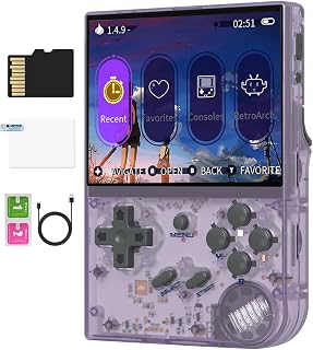 Anbernic RG35XX Whatskoハンドヘルドゲーム機Linuxシステム搭載 3.5インチIPS OCAフルスクリーン 振動モーター 日本語対応 64GB 透明紫