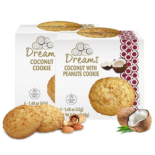 COCONUTS - Kit, 2 cajas con 4 unidades - 1 caja de galleta de coco y 1 caja de galletas de coco con cacahuetes - Macarrones, aperitivos veganos, sin