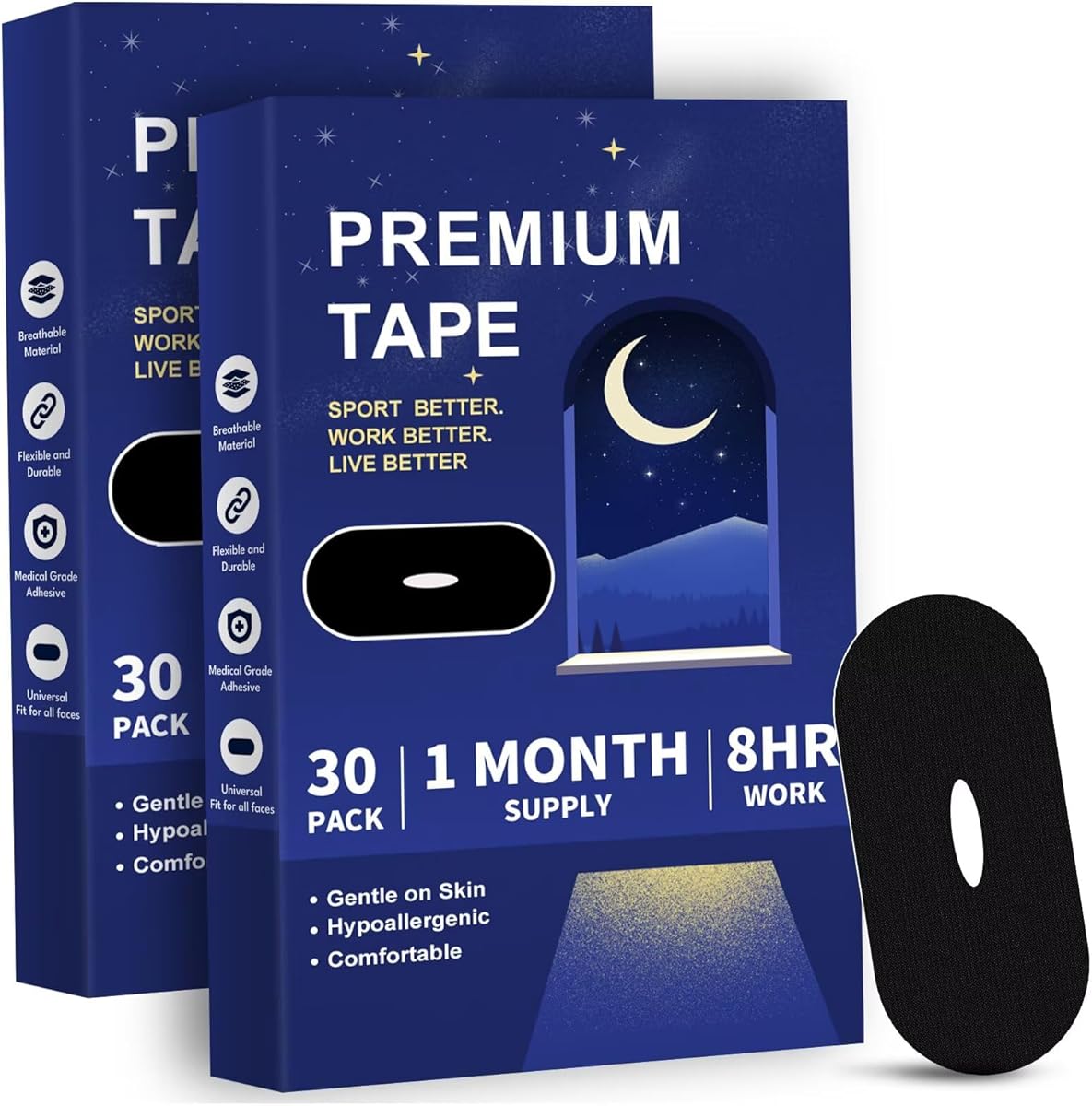 60 Pack Premium Tape, Pain Free Removal, Gentle On Skin A2