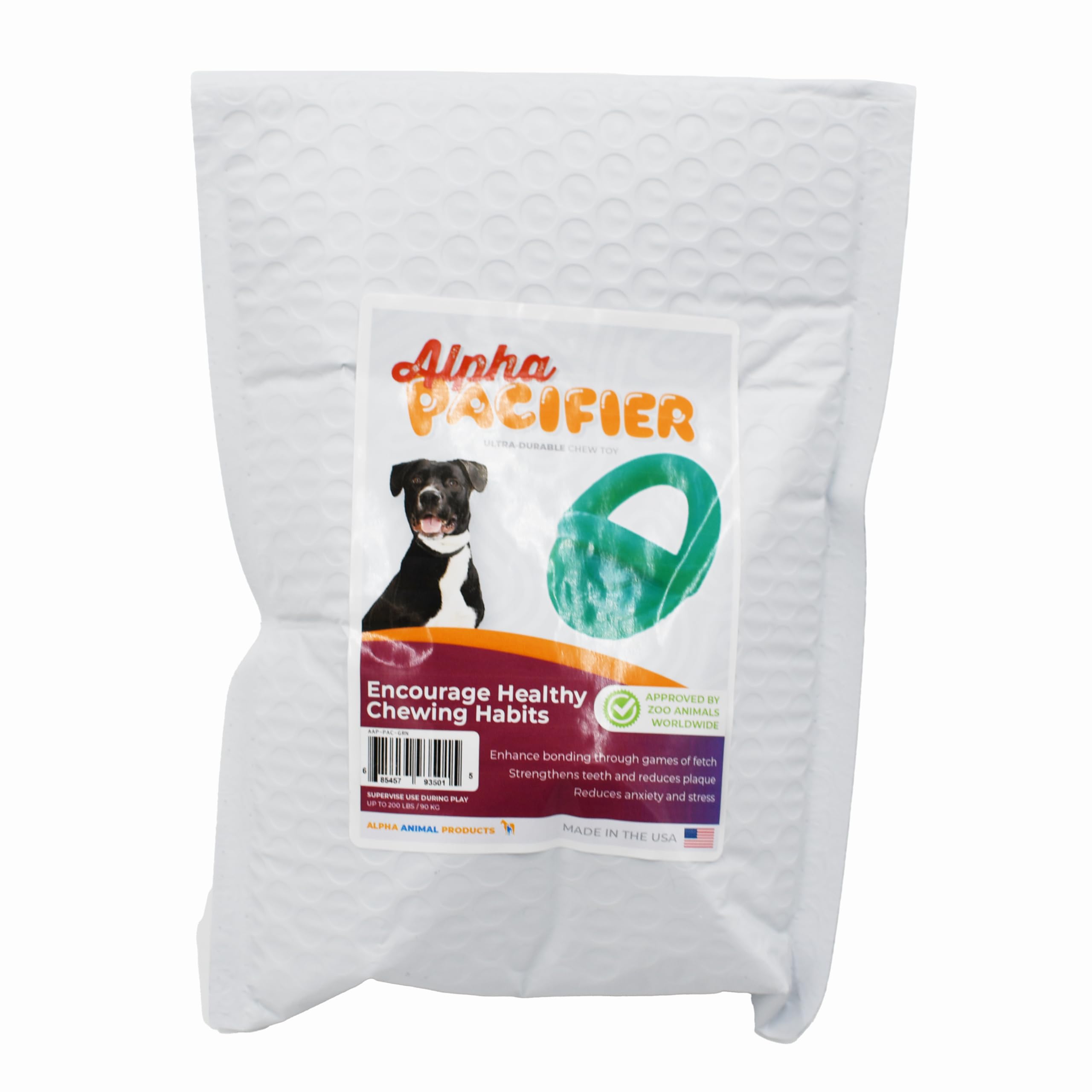 Alpha - Chupete - Juguete masticable de goma duradero para perros para entrenamiento - Elige tu color - 6 pulgadas de largo x 3 pulgadas de ancho x 4 pulgadas de alto (verde)