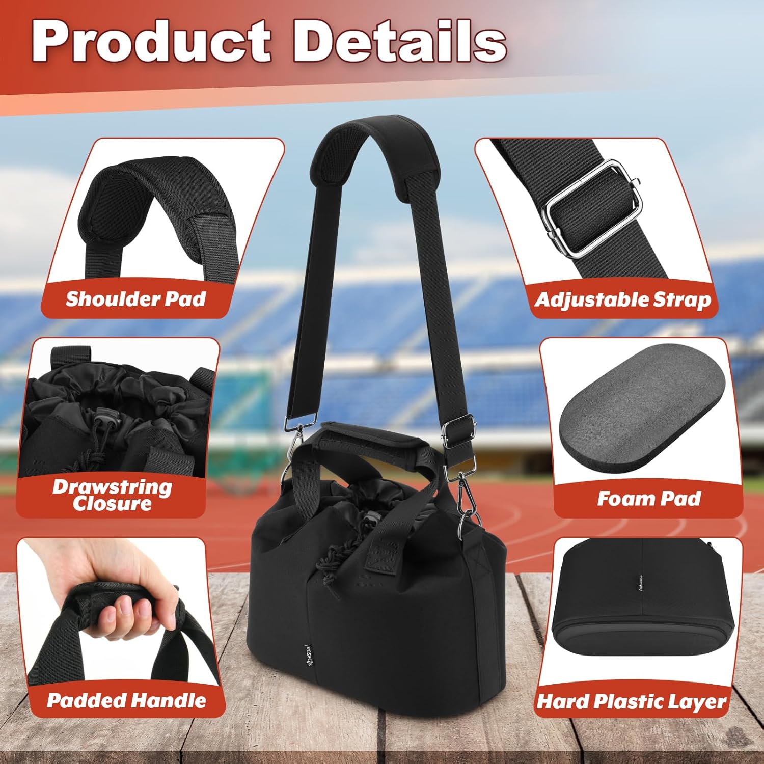 Shot Put Carry Bag Heavy Duty Double Shot Put Ball Shoulder Bag with Handle and Adjustable Strap, Track and Field Dual Shotput Storage Organizer for Carrying 2 Balls from 6 LBS to 16 LBS
