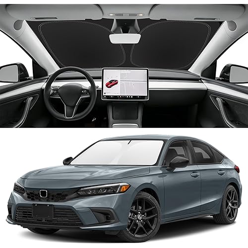 Custom Fit Windshield Sun Shade for Honda Civic 2022-2026, Blocks UV & Heat, Front Window Sunshade Accessories, Easy Fold & Store Keep Your Car Cooler
