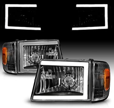 AmeriLite for 1998-2000 Toyota Tacoma 4WD Pickup LED Tube Black Reaplcement Headlights + Corner Light Set - Passenger and Driver Side