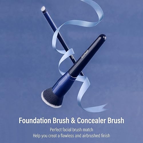 Miniatura 2 de SIXPLUS Juego de brochas de maquillaje y brocha para base de maquillaje con parte superior plana a rayas espirales Kabuki para líquidos, crema,