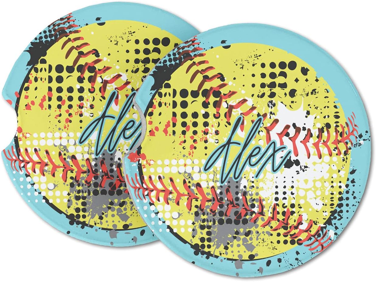 Personalized Softball Sandstone Car Coasters - Set of 2