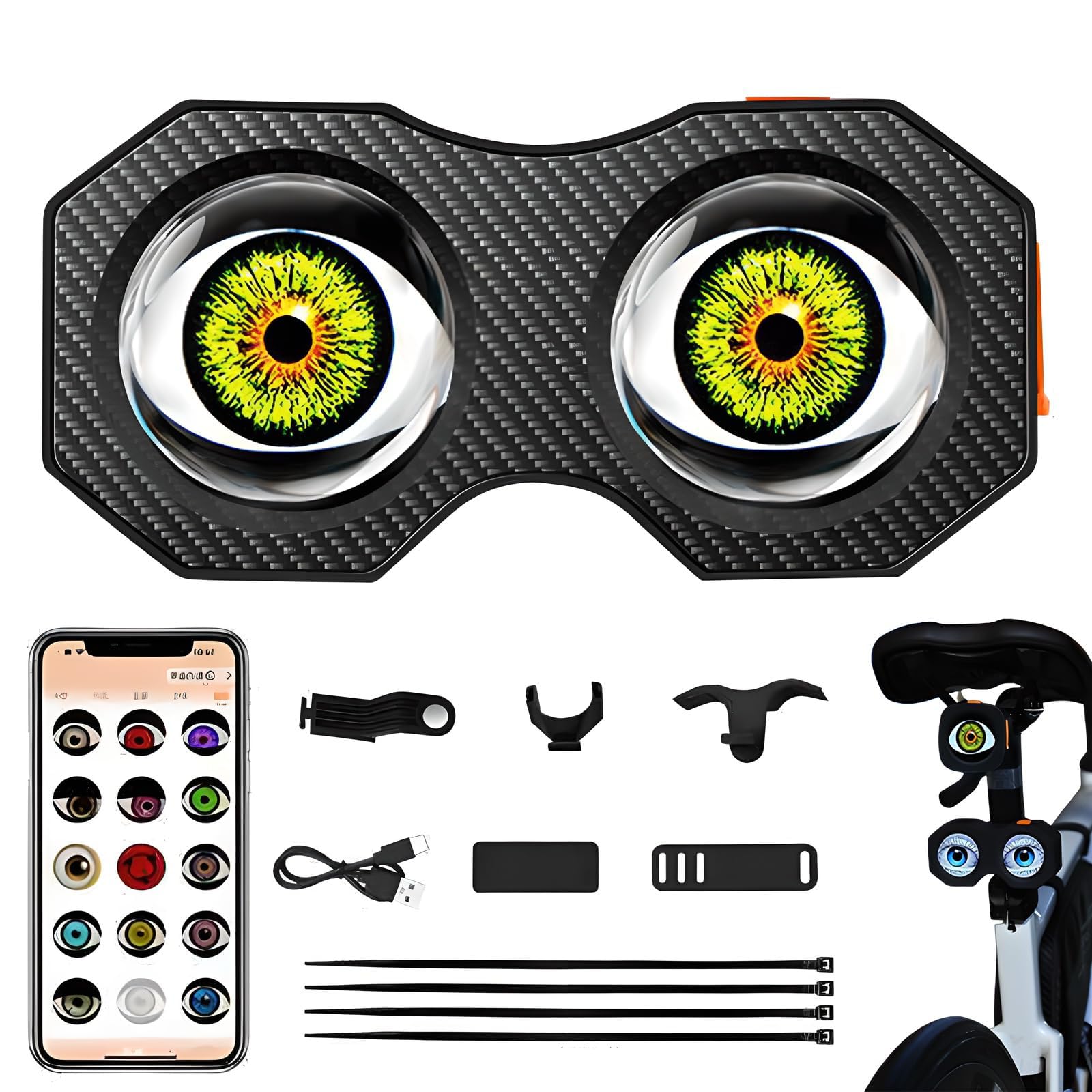 Lampka Tylna Roweru Demon Eyes, Wodoodporna, Programowalna Dioda Led Dynamic Devil Eyes, Z 82 Ustawieniami Wstępnymi, Obsługuje Majsterkowanie, Do Nocnej Jazdy Rowerem I Motocyklem