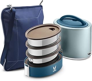 VAYA TYFFYN Lunch Box for Office for Men, with Polished Stainless Steel Containers with 3 Compartments, 1000ml Vacuum Insu Price In India