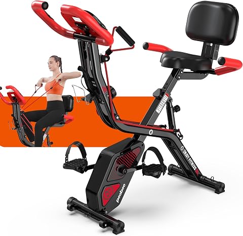 pooboo Folding Magnetic X-Bike Upright Exercise Bike for Home Gym