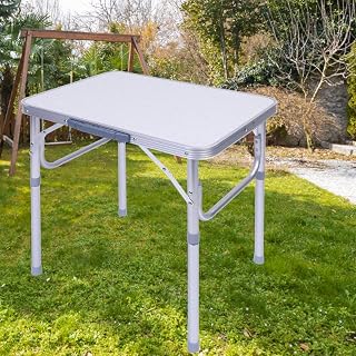 JZZANG 2FT Foldable Table, Small Portable Foldable Picnic Table for with 2 Adjustable Height, with Portable Handle Aluminum Alloy Desk Stand, Suitable for Outdoor Picnic BBQ (Silver)