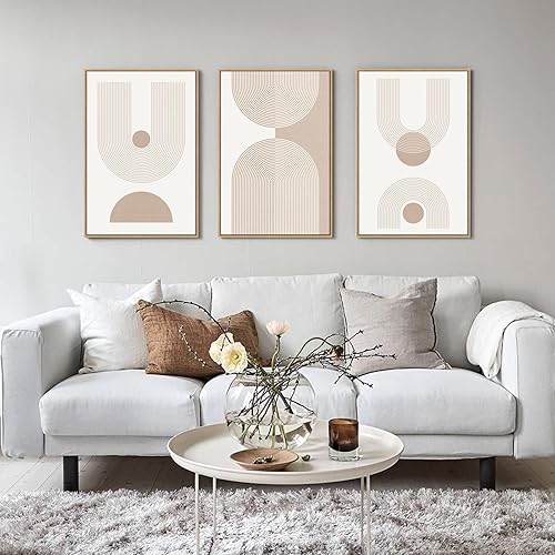 Miniatura 7 de Zessonic Boho Mid Century Modern Wall Art Abstract Framed Canvas Print Neutral Geometric Line Painting, Nordic Decorative Artwork for Living Room