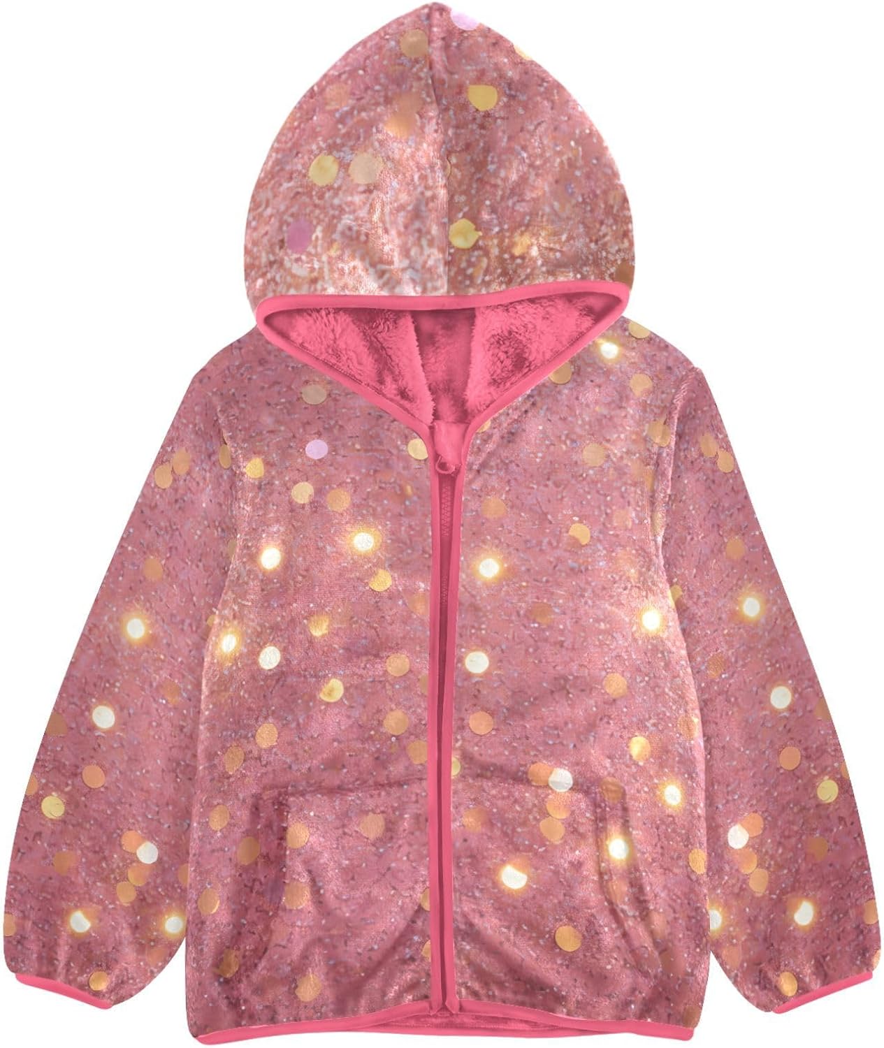 GuoChe Bright Shiny Dreamy Pink Purple Gold Toddler Fleece Jacket With Hood