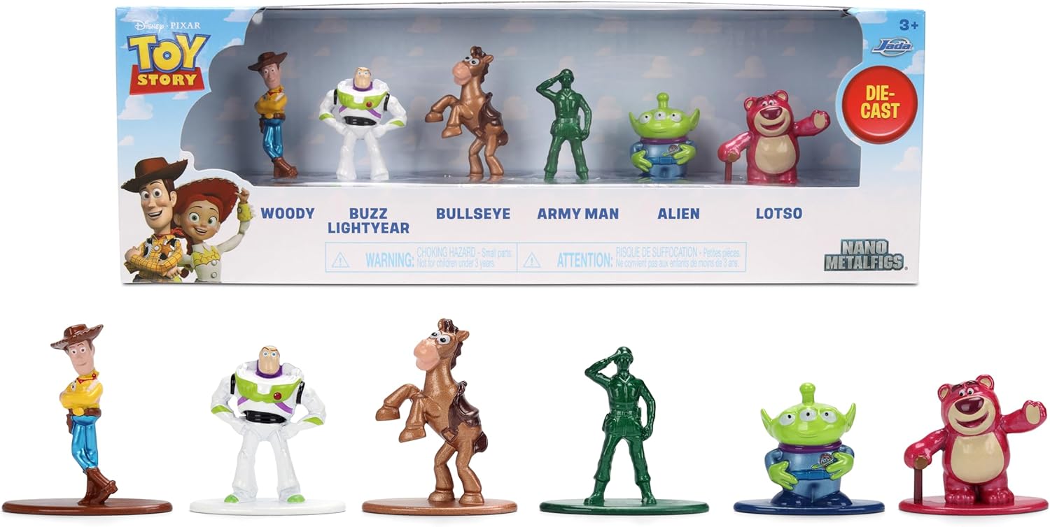 Jada Toy Story Nano Metalfigs 6-Pack Die-Cast Mini Figures 1.65-Inch Scale – Woody, Buzz, Bullseye, Army Man, Alien, Lotso Toys