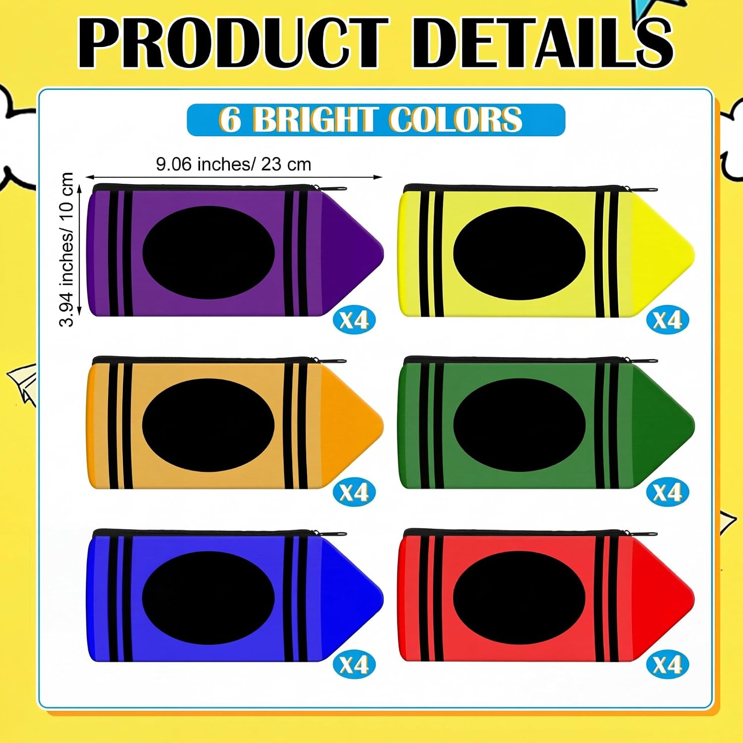 Sherr 24 Pcs Crayon Pencil Pouch Case Crayon Shaped Bag with Zipper Teacher Appreciation Gifts Back to School Colorful Stationery Storage Bag for Student Teacher School Rewards Office