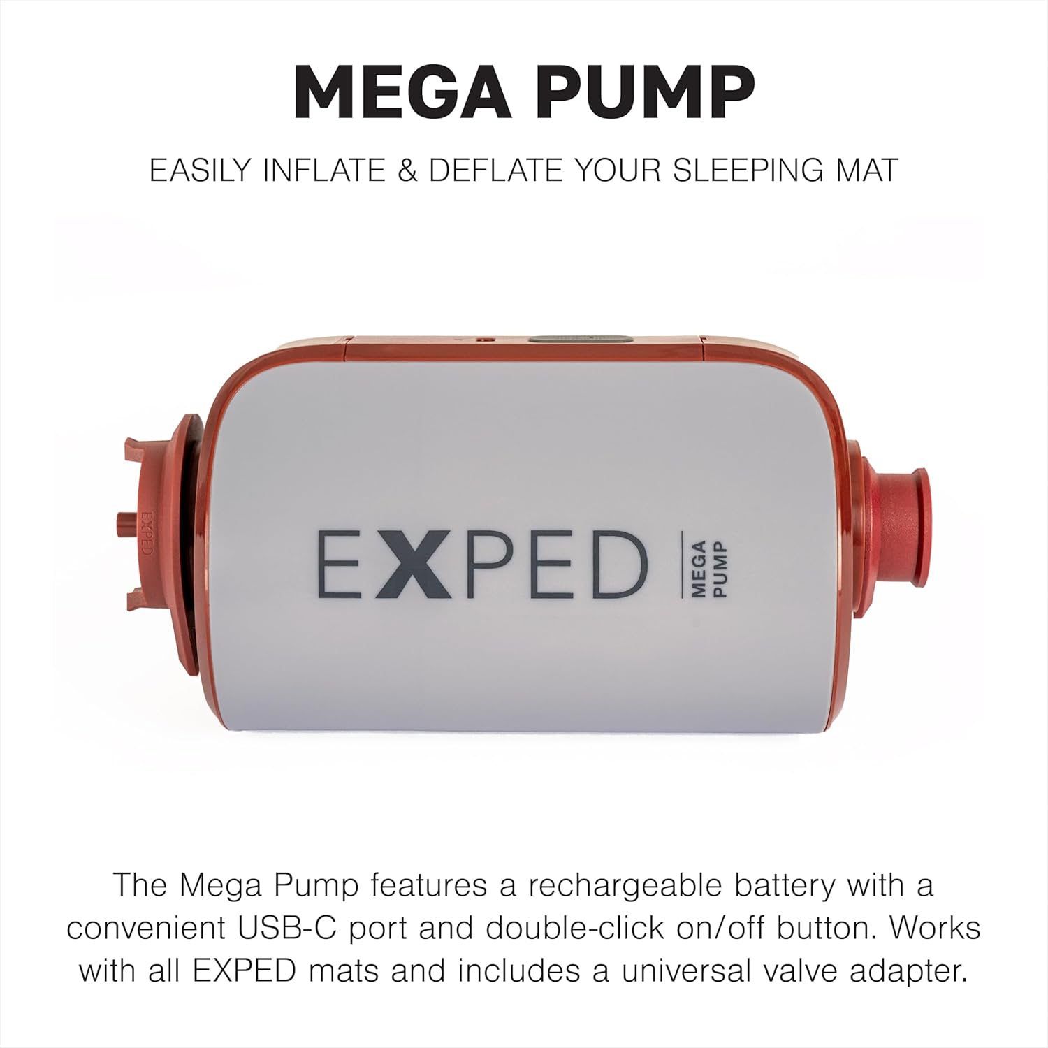 Exped Mega Pump - High Power Portable Electric Air for Camping Pad, Rechargeable Battery USB-C Port