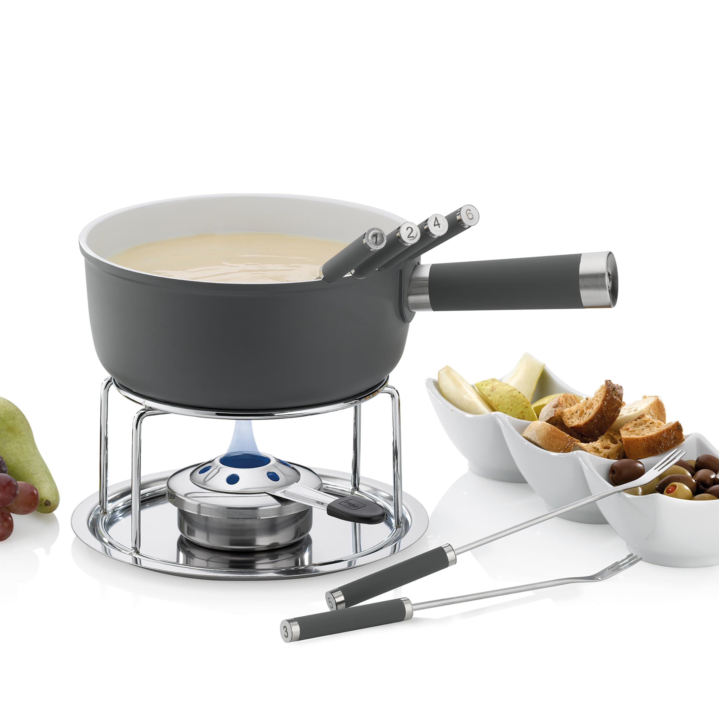 kela Käsefondue Set 10tlg, Aluguss Fondue für 6 Personen LANCY, keramisch beschichtet, Käse Fondueset mit Brennpastenhalter, Gabeln, Gabelhalter