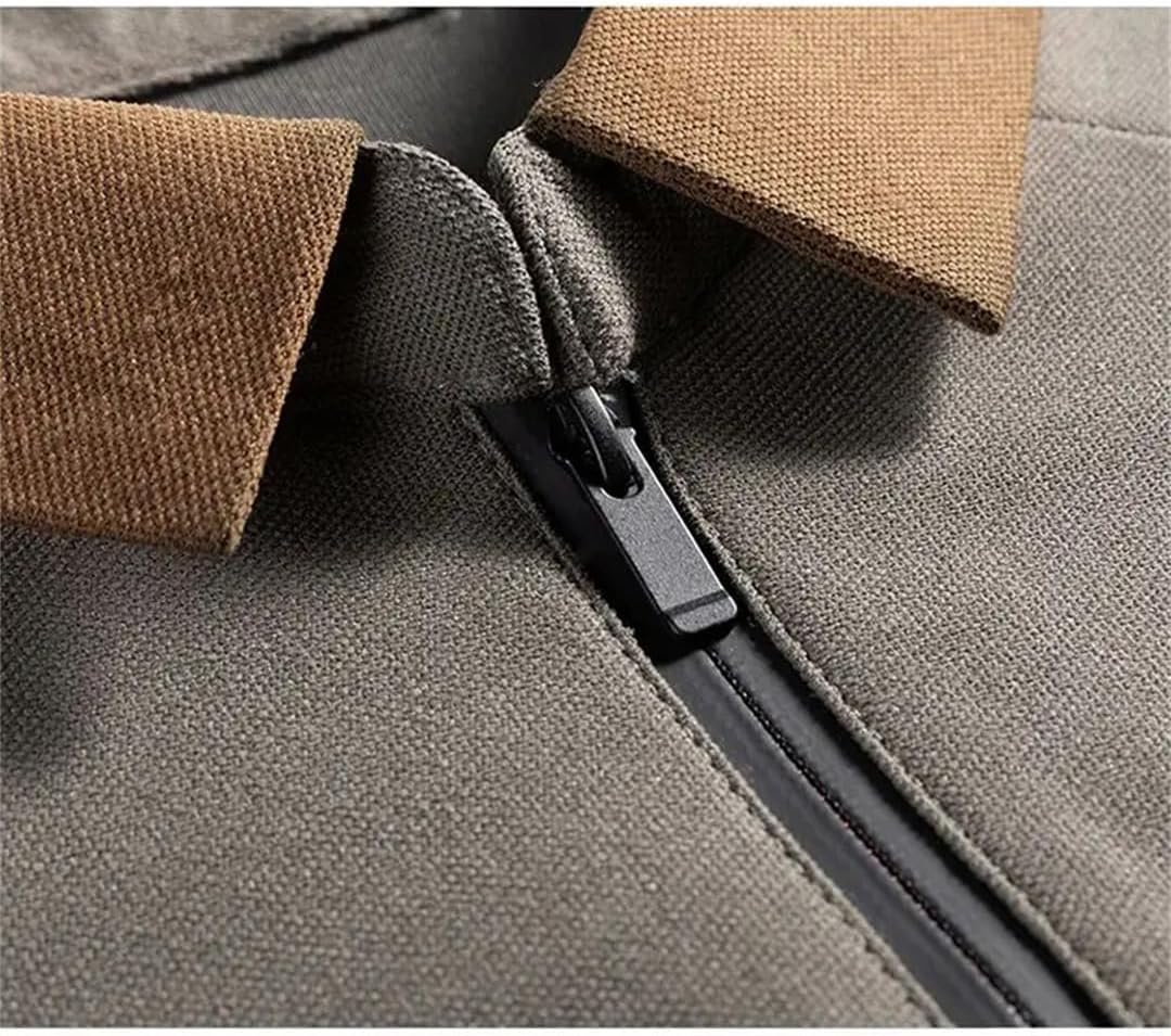 Men Solid Zipper Polo Shirt Long Sleeve Lapel Business Casual Shirts Spring Autumn Top