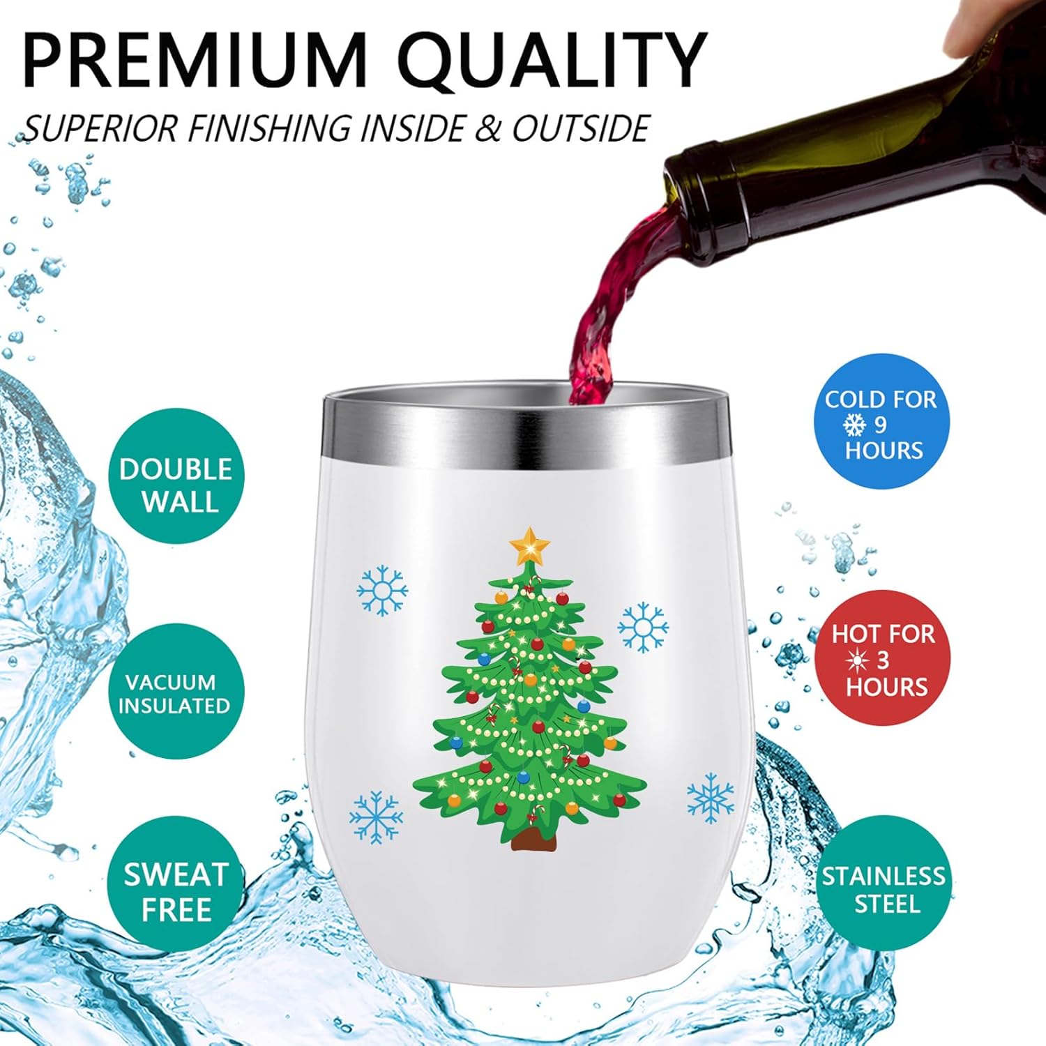Mimorou 4 Pack Christmas Wine Tumbler 12 oz Stainless Steel Wine Glass Merry Christmas Gift Santa Elk Coffee Mug Holiday Gift for Friends Bff Mom Wife Daughter Coworker Xmas Party Favor Supplies