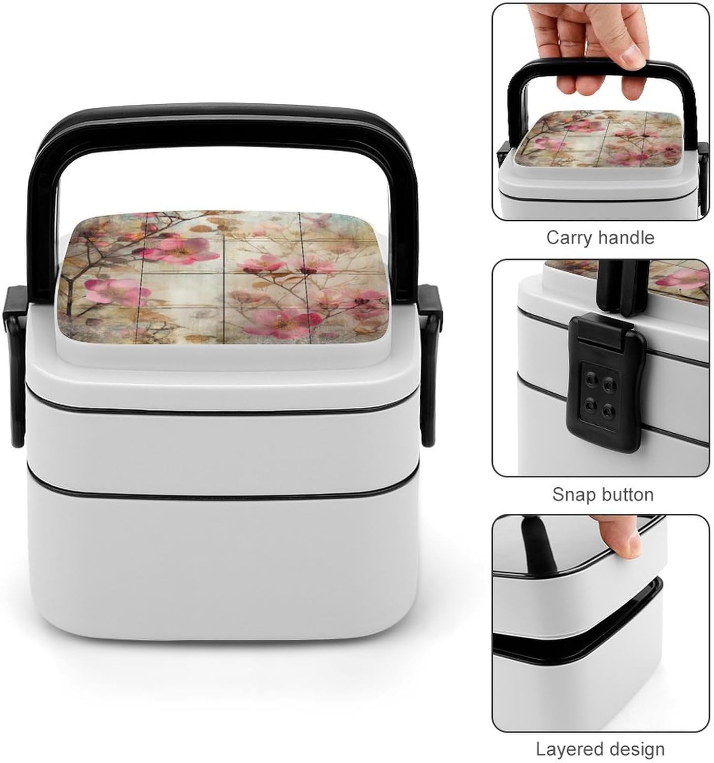 Bento Box Adult Lunch Box Double Insulated Boxes Reusable Bento Lunch Box Branch with Flowers Leak-Proof Lunchbox for Dining Out Work Picnic, ZDG54D12GSG