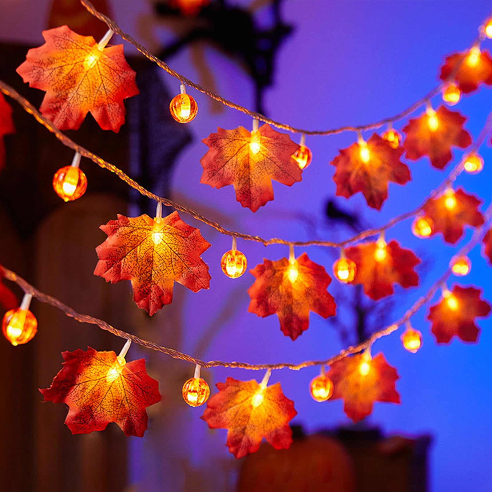 YeahBoom Autumn Fairy Lights, 1.5 m, 10 LED Maple Leaves, Pumpkin Fairy Lights, LED Maple Leaf Fairy Lights, Battery Operated, Halloween Pumpkin Fairy Lights, for Autumn Decoration, Thanksgiving โ image 1