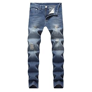 Andongnywell Mens Slim Fit Black Stretch Destroyed Denim Pants Skinny Fit Stretchy Distressed Jeans Ripped Trousers