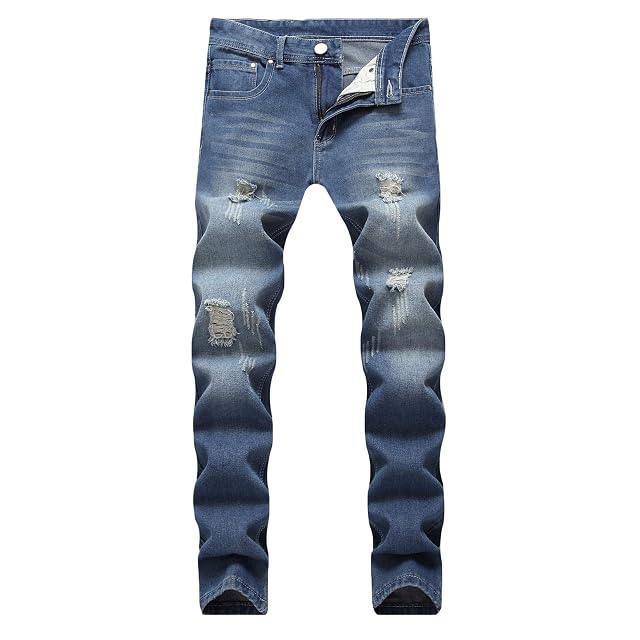 Andongnywell Mens Slim Fit Black Stretch Destroyed Denim Pants Skinny Fit Stretchy Distressed Jeans Ripped Trousers