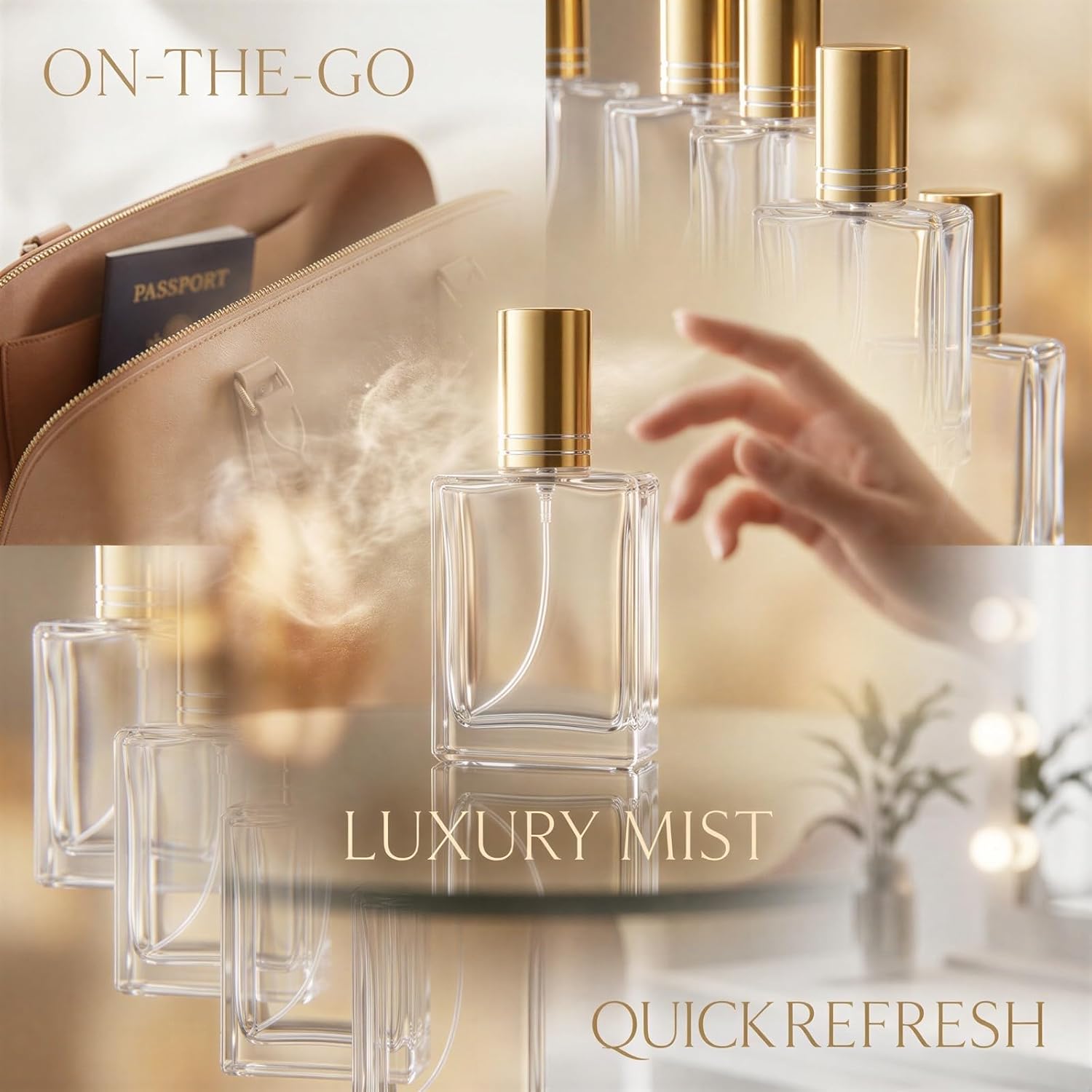 Lnrueg 60 Pcs 15ml Mini Glass Empty Perfume Bottles Bulk with Refill Tools - Refillable Mini Spray Atomizer Bottles, Elegant Gold Fine Mist Perfume Bottle Set for Travel, Fragrance, Skin Care