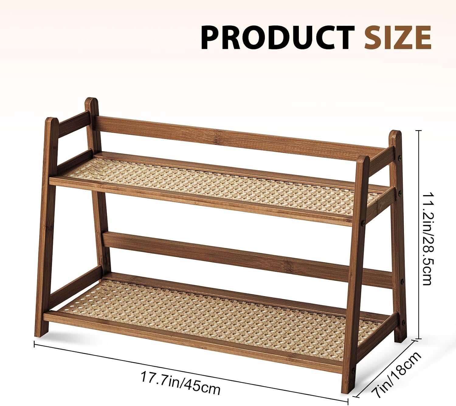 Yalikop 1 Pcs 2 Tier Matcha Station Shelf Bamboo Coffee Mug Stand Countertop Storage Rack, Double Layer Rattan Office Cup, Kitchen, Tea, Plant, Bar Accessories Condiment Display(Brown,17.7 Inch)