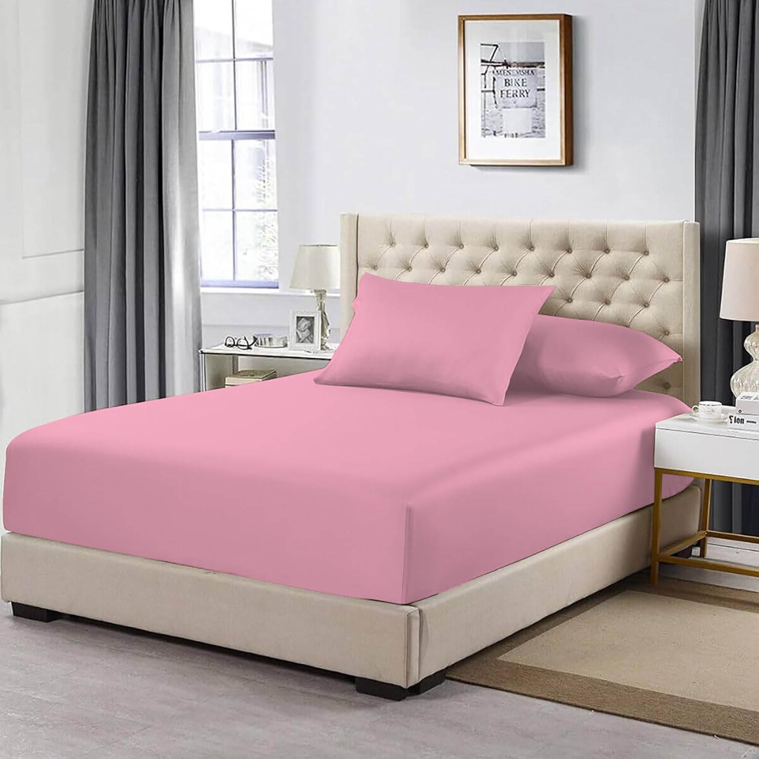 Nightzone Pink Night Zone Fitted Bed Sheet 200 Thread Count 100% Egyptian Cotton 30 Cm Deep Pocket Fitted Sheet (, King)