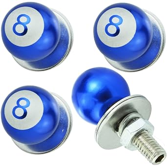 Abfer 8 Ball License Plate Fasteners Car License Plate Screws Covers 4Pcs Anti Theft Frame Bolts Kit Fit for Most Vehicle Trucks Motorcycles Blue