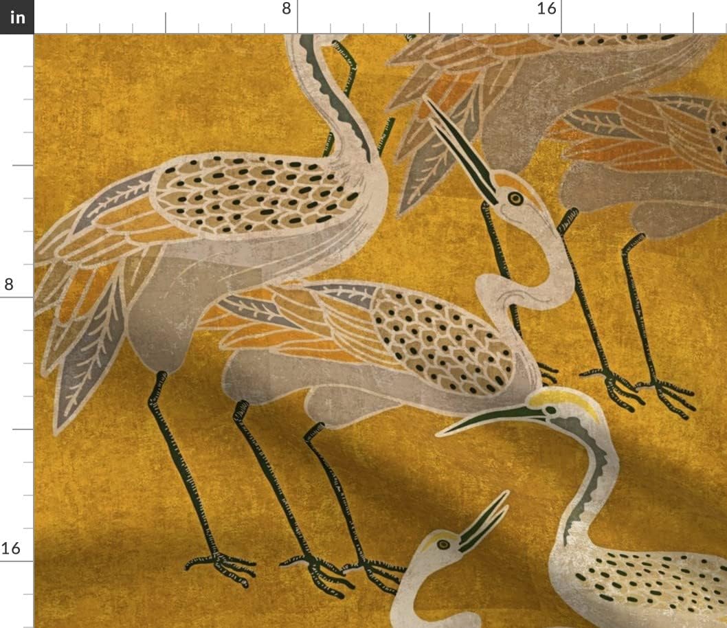 Spoonflower Fabric - Maximalism Art Deco Birds Boho Hollywood Regency Crane Exotic Birds Printed on Petal Signature Cotton Fabric by The Yard - Sewing Quilting Apparel Crafts Decor