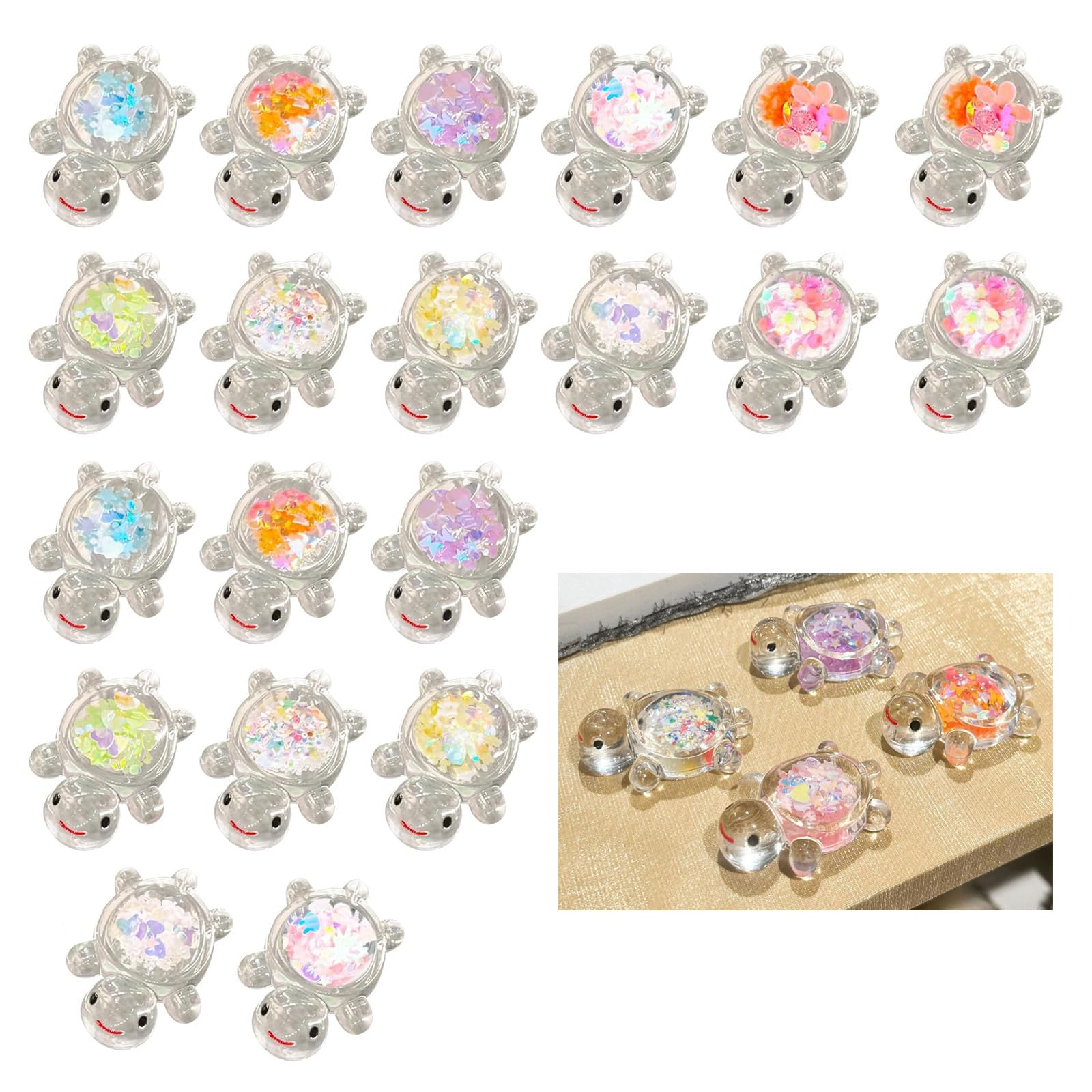 20 Pcs Mini Turtles Luminous Resin Animals with Sparkle Flakes Glow in The Dark Mini Transparent Animal Figurines for Fairy Gardens, Aquariums & DIY Crafts,Miniature Landscape Home Decoration